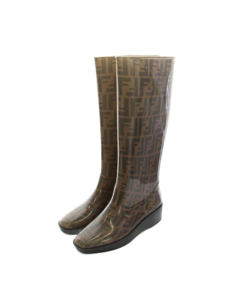 Fendi Zucca Pattern Rain Boots 37 Brown Khaki Ym